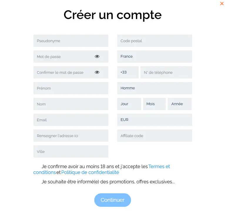 Processus d'inscription LUCKY ELF CASINO
