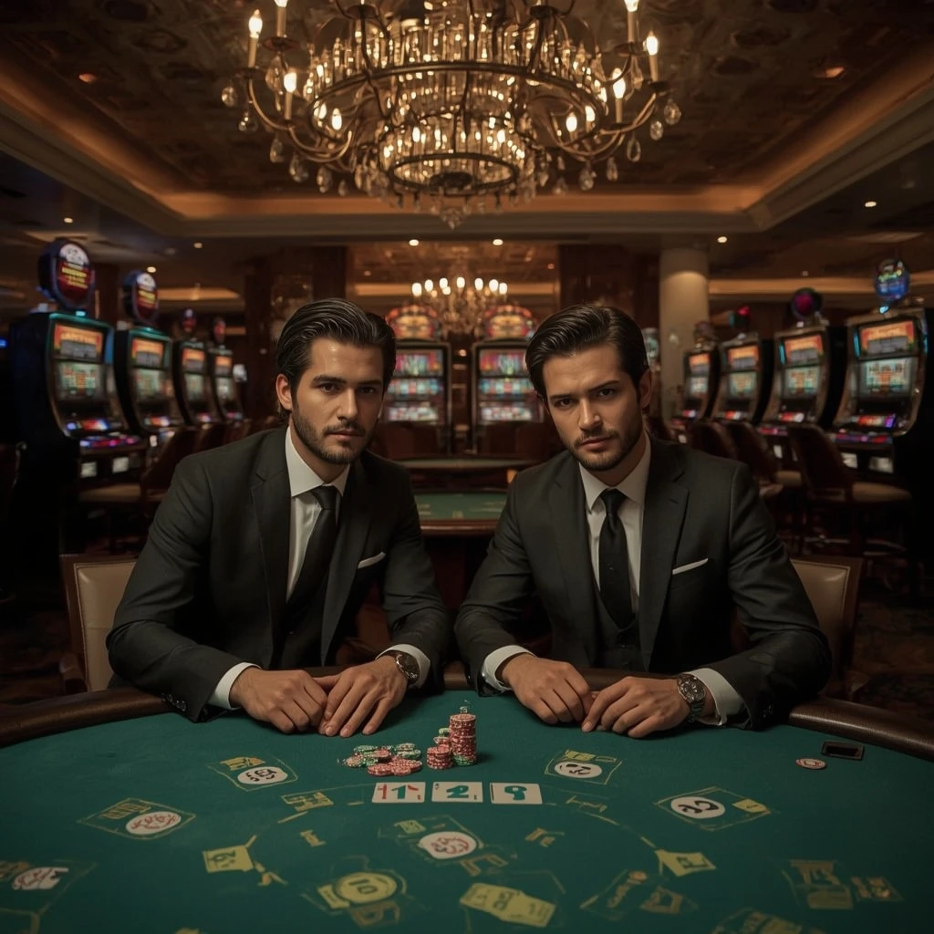 Deux joueurs de poker dans un Lucky Elf Casino